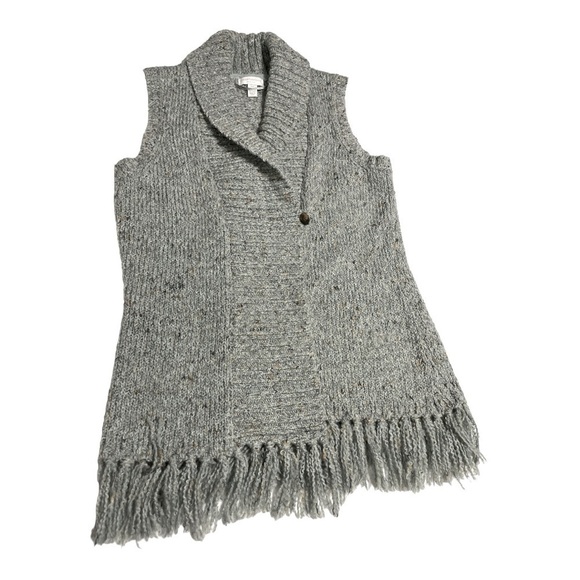 Charter Club Petite Gray Knit Fringe Vest Shawl Collar Button Front P/S - Picture 5 of 15